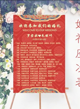 定制中式婚礼席位图订婚宴海报宴会宾客名单迎宾牌红色生日座位表