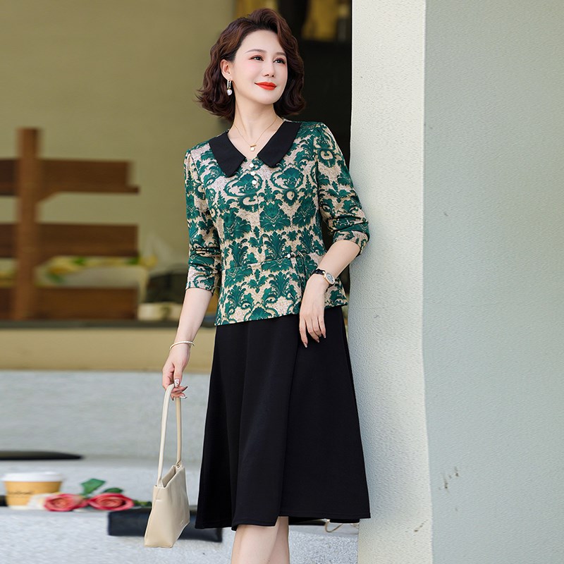 妈妈秋装裙子中长款50岁中年妇女连衣裙洋气中老年女春秋气质长裙