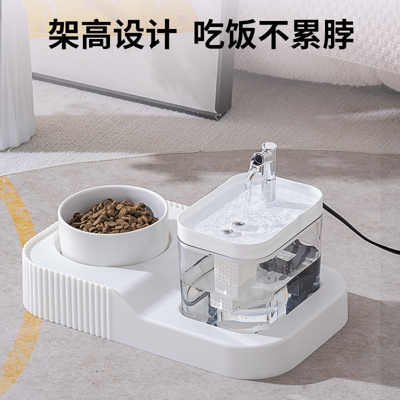 猫咪自动饮水机猫咪猫粮自动喂食器饮水一体猫盆陶瓷宠物喝水双碗