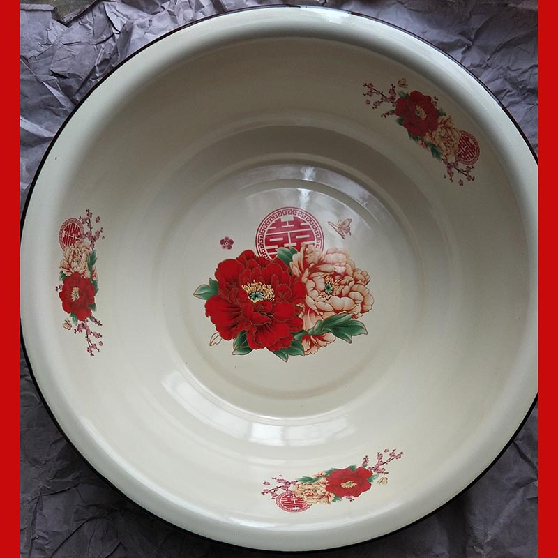 婚庆用品加厚搪瓷盆洗脸盆老式喜盆面盆汤盆怀旧搪瓷40cm厨房家用