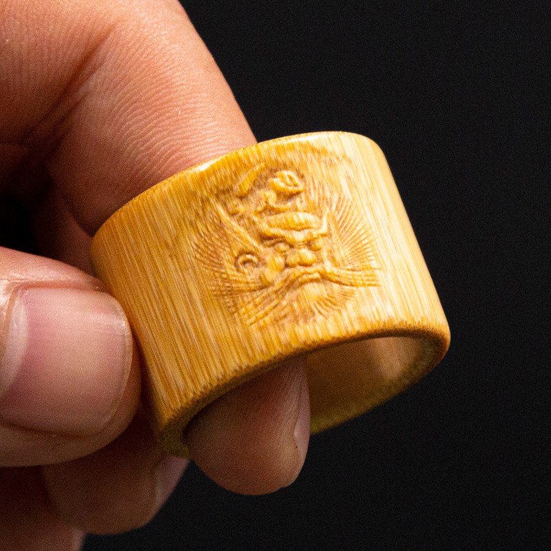 艺竹情老玉竹钟馗扳指纯手工名家雕刻竹子戒指文玩手把件竹雕竹环