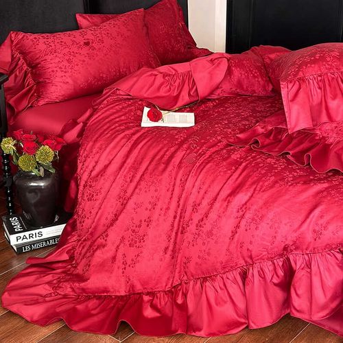 囍~浪漫玫瑰轻奢结婚庆四件套100支全棉床单被套婚礼床品礼盒装