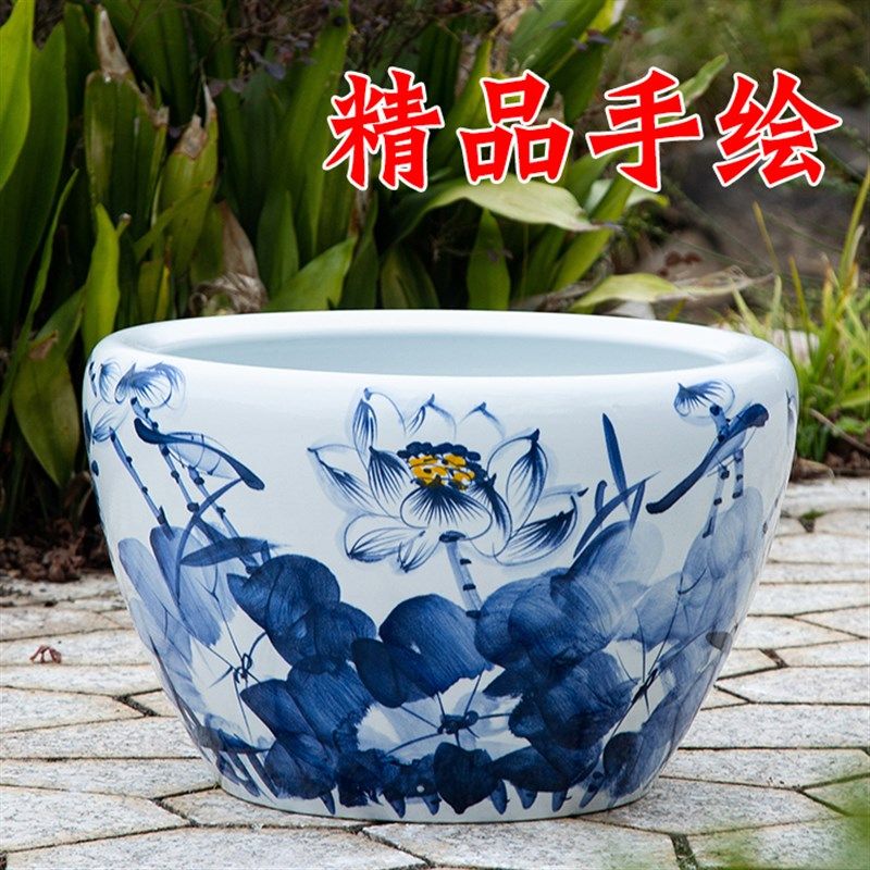 手工绘画景德镇陶瓷鱼缸荷花缸睡莲缸碗莲书画缸水缸青花碗莲花盆