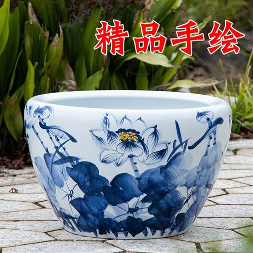 手工绘画景德镇陶瓷鱼缸荷花缸睡莲缸碗莲书画缸水缸青花碗莲花盆
