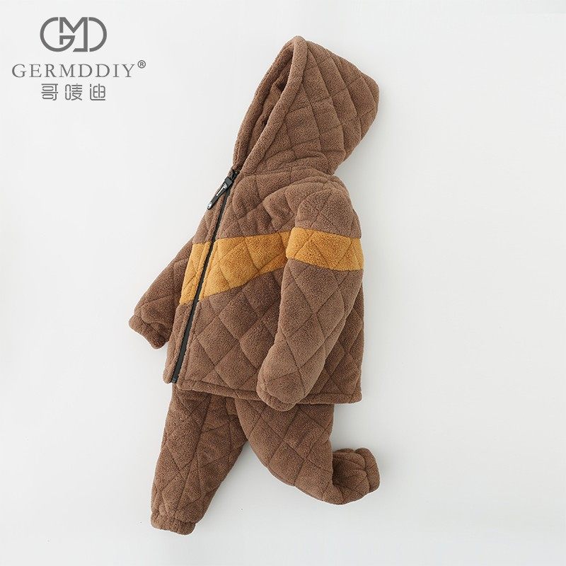 儿童睡衣冬季加厚款男童加绒加厚家居服珊瑚绒三层夹棉男孩连帽款