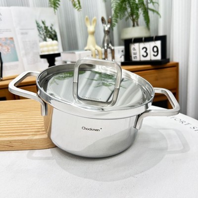 18/10不锈钢全钢盖加厚微压汤锅手提式奶锅16cm