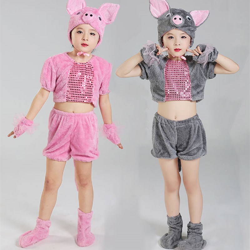 六一儿童动物演出服幼儿园舞蹈快乐小猪吃的饱饱表演服装三只小猪