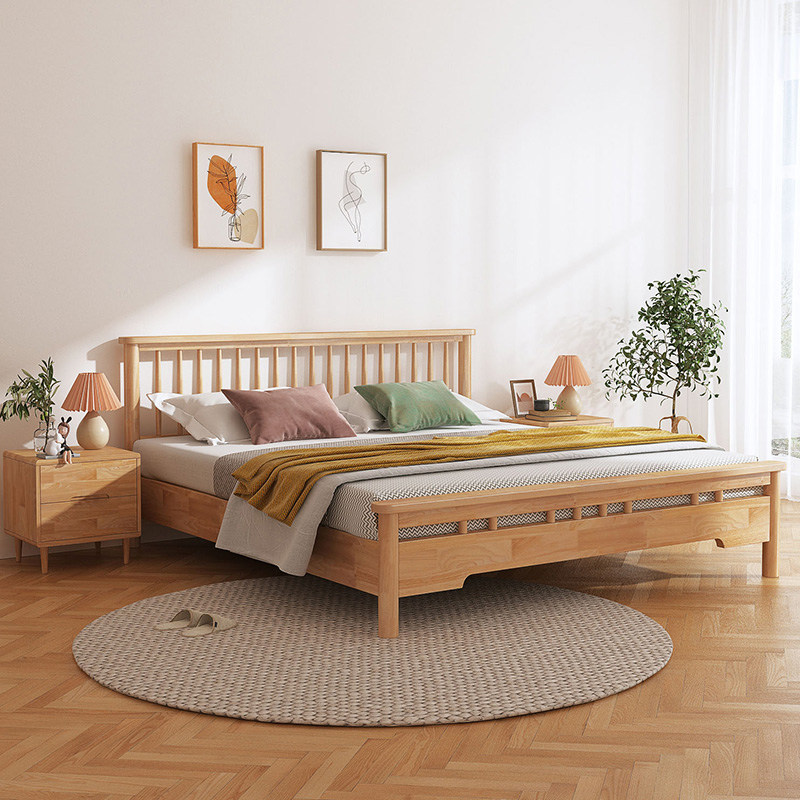 千初家具 实木双抽屉卧室床头柜实木小柜子储物柜床边柜橡胶木