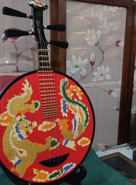 乐器月琴彩绘古典初学入门可装饰做挂件摆件复古墙饰摄影拍摄道具