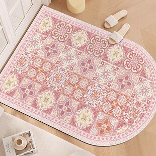 入户地垫佩斯利粉色花砖进门口地毯法式 脚垫 家用丝圈门垫玄关换鞋