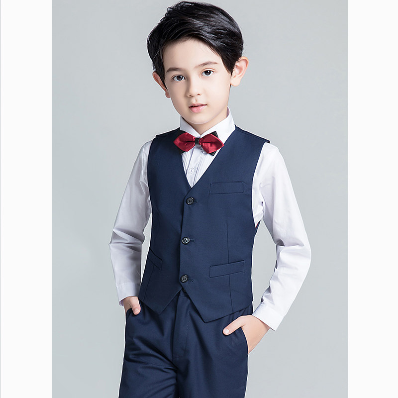 夏季薄款儿童西装马甲套装钢琴演出服主持人比赛花童男童表演礼服