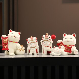 新款招财猫摆件入户玄关客厅旺宅摆件可爱四口电视机柜台面装饰品