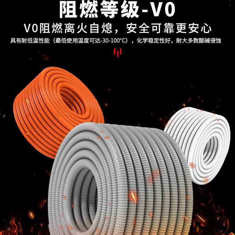 灰色塑料波纹管彩色pp阻燃穿线管软管加厚白色电线线束套管耐高温