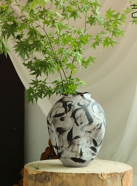 中古花瓶侘寂风手绘陶瓷花瓶高级感景德镇新中式空间花器软装摆件