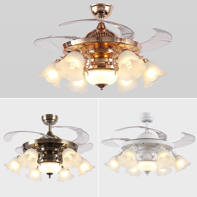 欧式客厅吊扇灯隐形风扇灯餐厅静音欧式家用简约卧室带电风扇吊灯