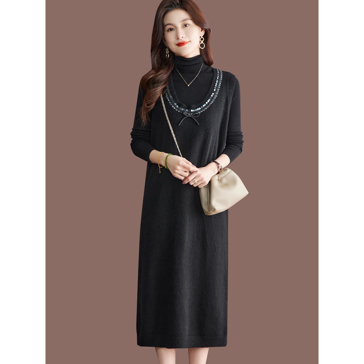 羊毛针织背心连衣裙女过膝长款秋冬2025新款内搭毛衣裙打底