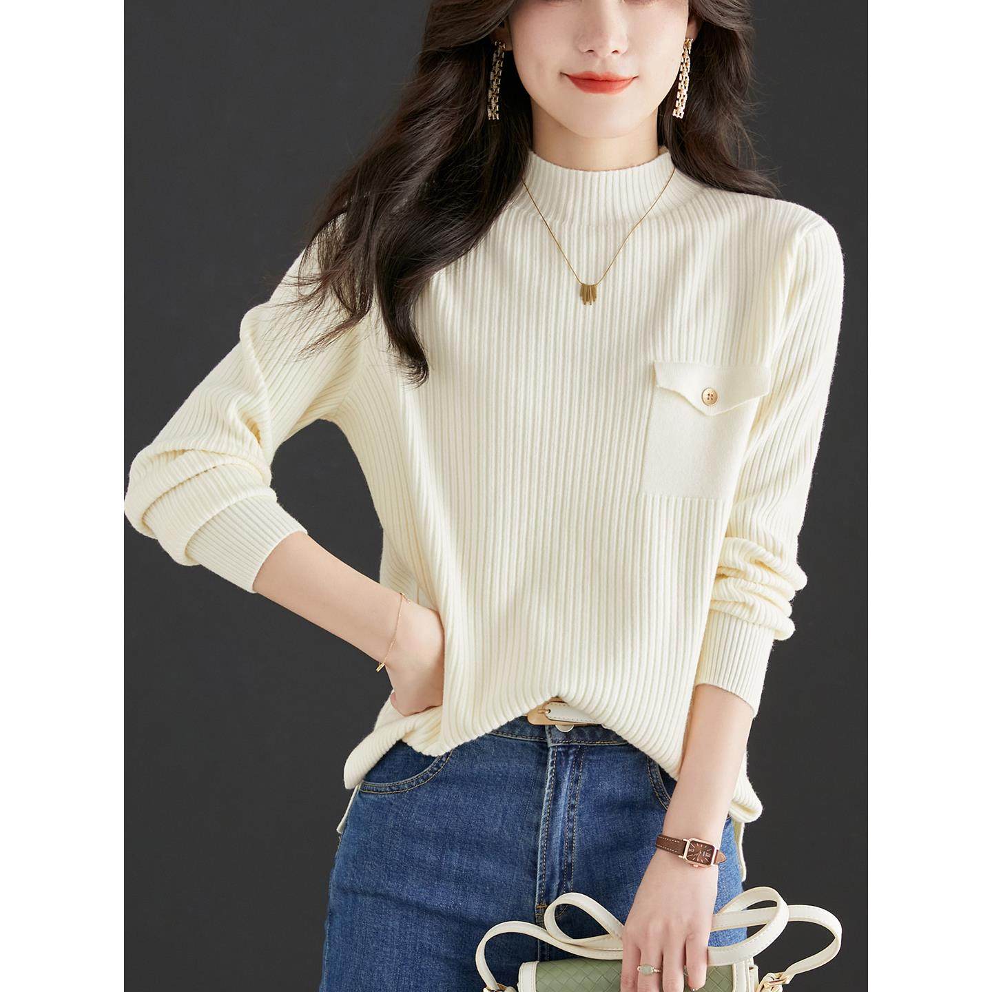 半高领毛衣女款秋冬季2025新款今年流行爆款纯色短款针织打底衫女