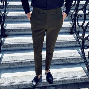 男士坠感白色西装裤2021新款春秋直筒商务长裤子男修身小脚休闲裤