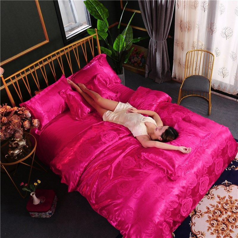 贡缎提花四件套1.8m被套床单1.5米婚庆4件套双人2.0m欧式床上用品