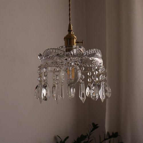 法式复古黄铜皇冠水晶玻璃吊灯简约卧室床头餐厅吧台玄关过道灯具