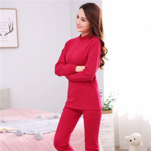 萱泽内衣男式女式童本命年大红色低领高领套装纯棉秋衣裤全棉棉毛