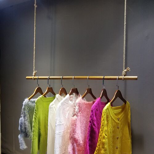 服装店吊环吊挂展示架麻绳木棍上墙吊环吊架店铺装修挂衣服服装架