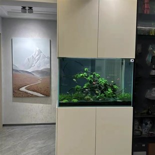 定制底滤鱼缸客厅柜面嵌入一体屏风缸水族箱窄长超白玻璃缸溪流缸