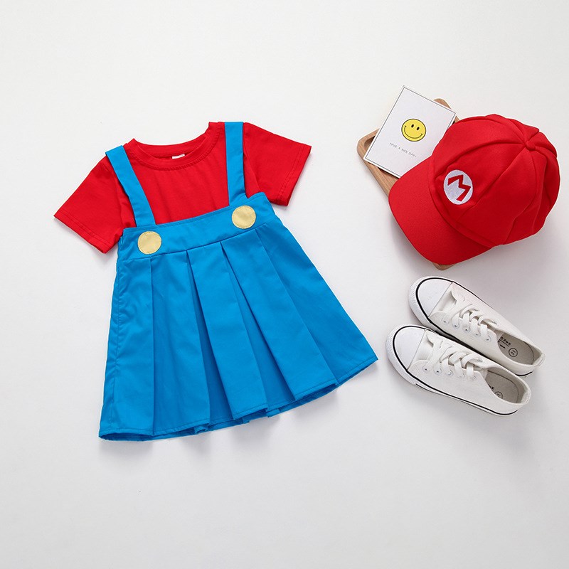 夏季超级玛丽套装超萌姐弟装儿童表演衣服幼儿园校服兄妹装演出服