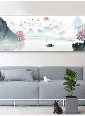 江南禅意山水装饰画客厅背景墙茶室壁画新中式酒店民宿茶艺挂画