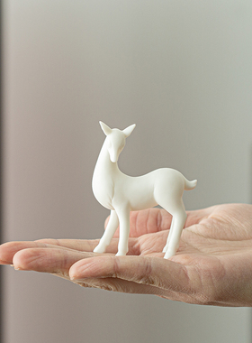 迷你小号陶瓷摆件动物小鹿白瓷手工艺品禅意花盆园艺配件装饰品