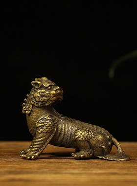 纯铜谛听摆件地藏王坐骑独角神兽黄铜实心谛听家居客厅装饰工艺品