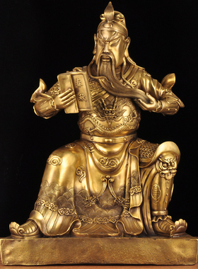 全黄铜春秋关公摆件武财神关二爷看书家居客厅玄关装饰品开业礼品