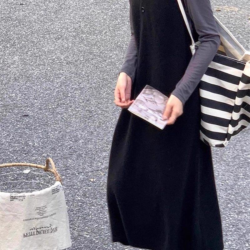 大码圆领背心无袖毛衣针织衫连衣裙女秋冬宽松遮肚气质中长款上衣