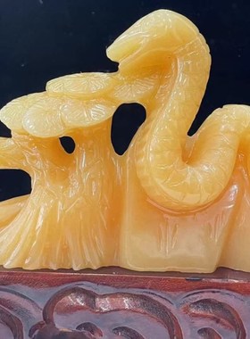 天然米黄玉生肖蛇摆件新中式客厅玄关酒柜家居装饰办公桌乔迁送礼