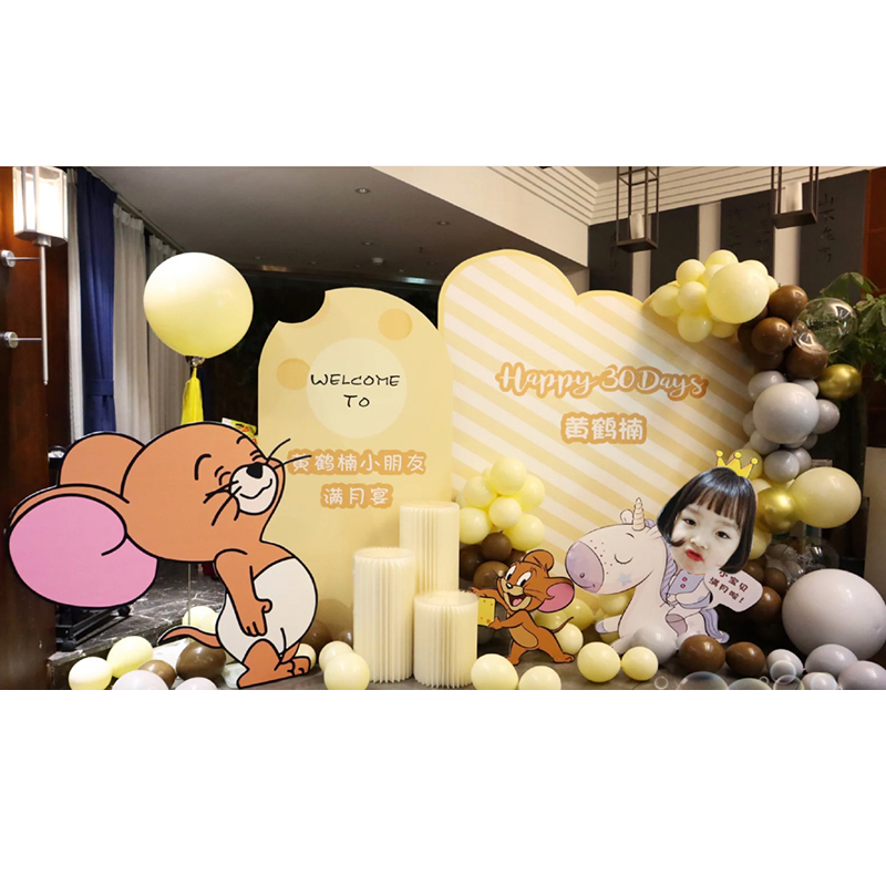 宝宝满月百日百天宴生日装饰杰瑞老鼠一周岁背景墙场景布置气球