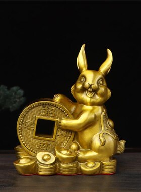 纯铜十二生肖之一金钱兔子招财吉祥铜器摆件室内客厅桌面摆放用品