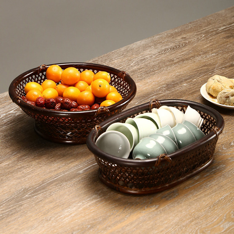 竹编复古提篮收纳果盘篮子手提家用大漆食盒送餐盒茶道具收纳筐,特色手工艺,竹编/竹雕,淘宝优惠券,粉丝福利购,淘宝优惠卷