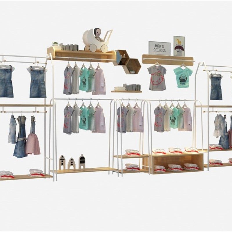 童装店货架展示架上墙正侧挂衣服的架子落地式中岛服装店展示货柜