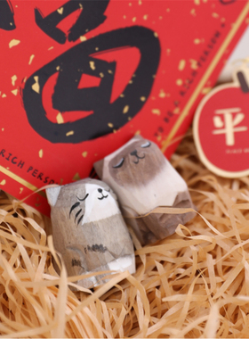 手工木雕小猫摆件可爱橘猫布偶暹罗猫招财新年生日礼物桌面小摆件