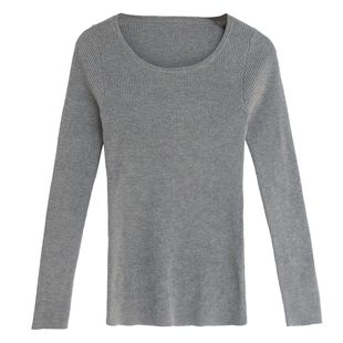 黑色低圆领针织打底衫女长袖春秋冬季内搭修身百搭大u领紧身毛衣