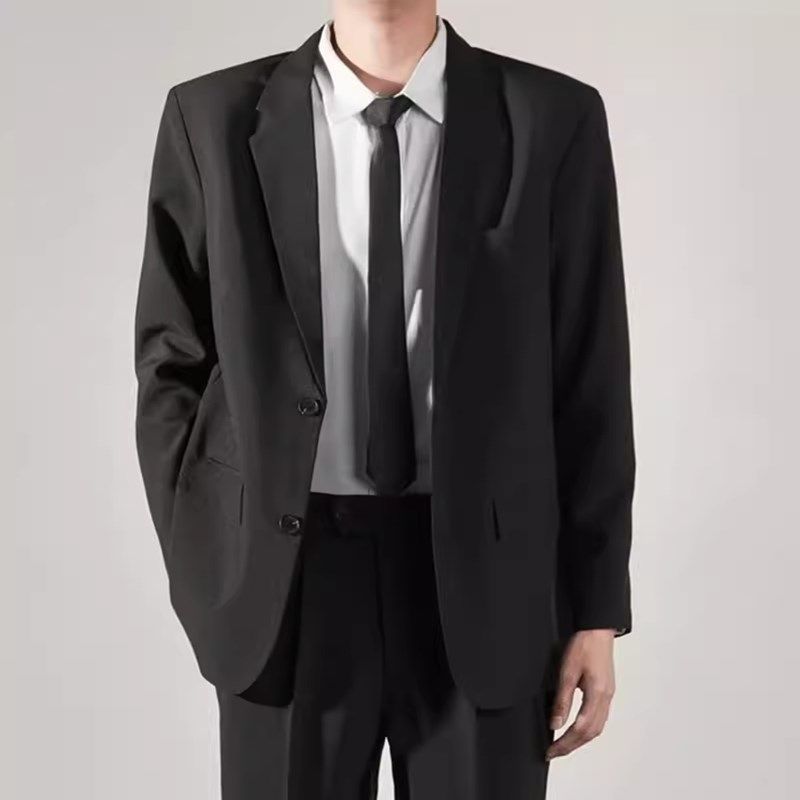 正装一套装休闲西装外套男春秋高级感商务百搭黑色西服上衣有垫肩