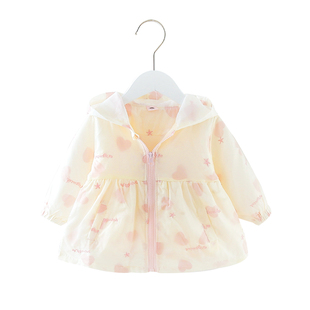 童装女童长袖外套新款洋气女宝宝带帽上衣秋装婴儿春天上衣外套潮