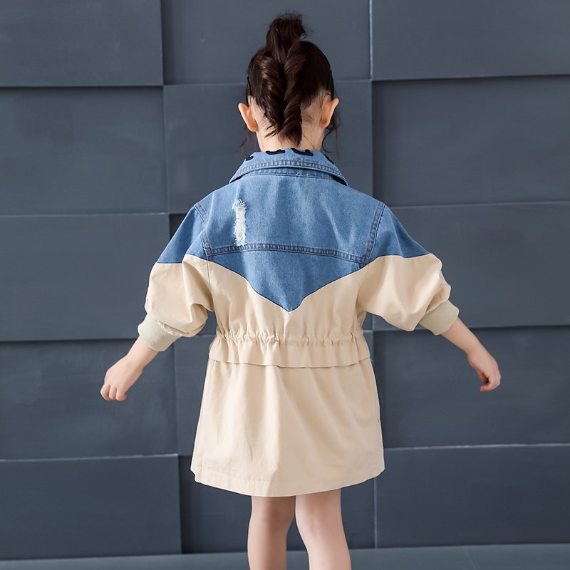 女童牛仔外套春装2024新款洋气儿童风衣中长款春秋时髦小女孩上衣