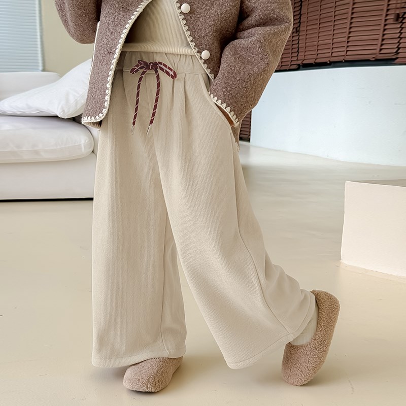 女童加绒裤子2025新款儿童冬装加厚一体绒阔腿裤秋冬款女孩休闲裤