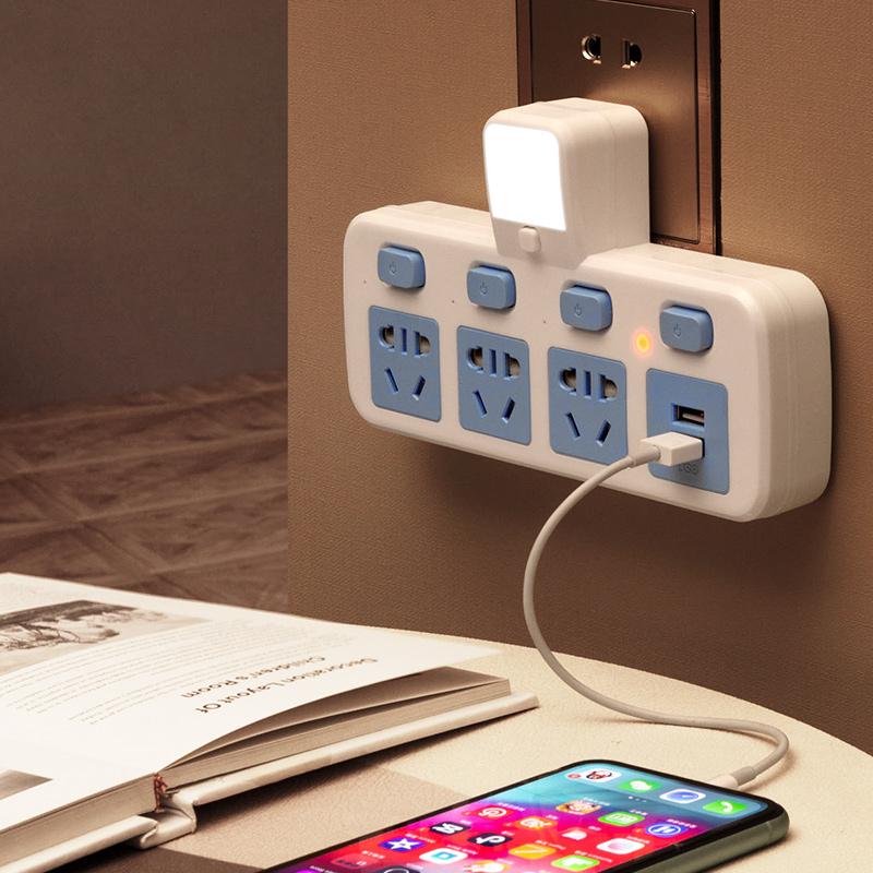 纯铜插座无线转换器夜灯USB独立开关多功能一转多位排插面板宿舍