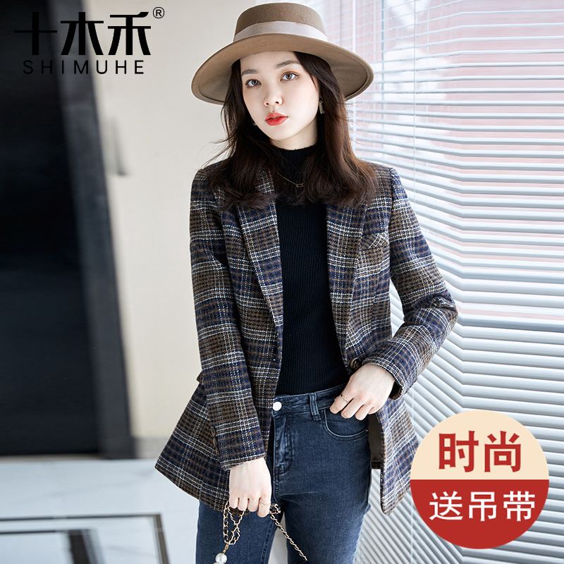 格子西装外套女2021新款秋冬季小个子上衣高级设计感毛呢女士西服