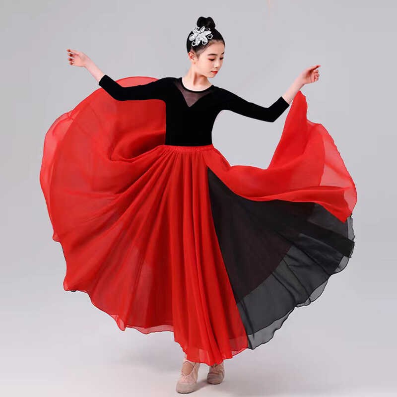 儿童720度大摆裙双面开衩古典舞蹈裙万疆舞蹈演出练习女童半身裙