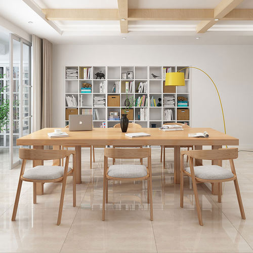 实木会议桌办公桌椅组合客厅图书馆大板桌项目洽谈长条桌工作台