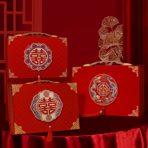 结婚彩礼钱盒提亲聘礼箱订婚现金聘金盒下聘10万礼金箱子用品大全