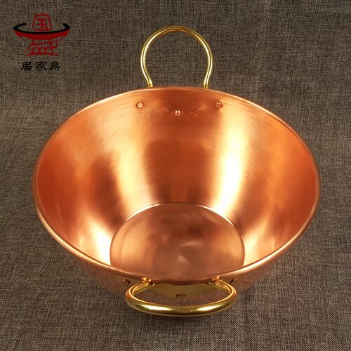 紫铜纯双耳串串锅特厚汤锅电磁炉铜火锅煮粥铜锅饭店用川味铜火锅